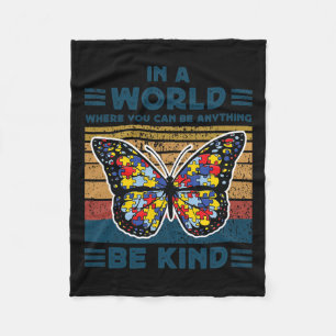 Be Kind Autism Awareness Puzzle Butterfly Choose K Fleece Blanket