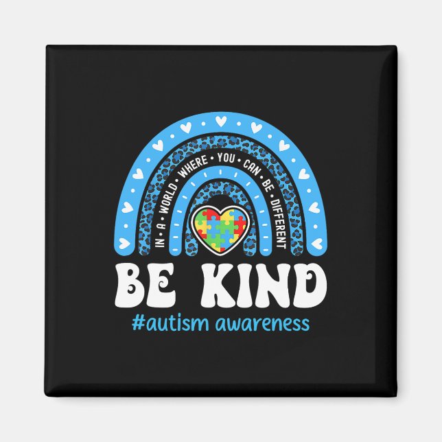 Be Kind Autism Awareness Puzzle Cute Rainbow Choos Magnet (Front)