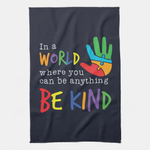 Be Kind Autism Awareness Puzzle Hand Tea Towel