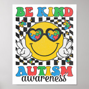 Be Kind Autism Awareness Puzzle Piece Smile Face  Poster