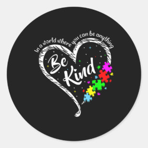Be Kind Autism Awareness Puzzle Pieces Heart Love  Classic Round Sticker