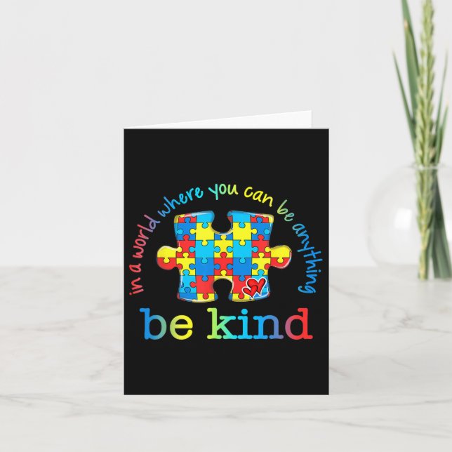 Be Kind Autism Awareness Puzzle Rainbow Choose Kin Card (Front)