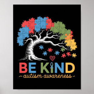 Be Kind Autism Awareness Puzzle Tree Inclusion Sup Poster