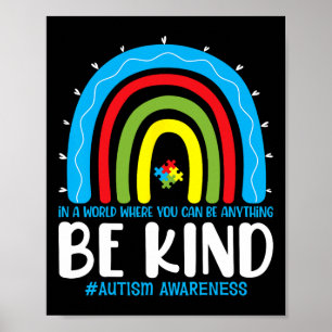 Be Kind Autism Awareness Rainbow Leopard Choose Ki Poster