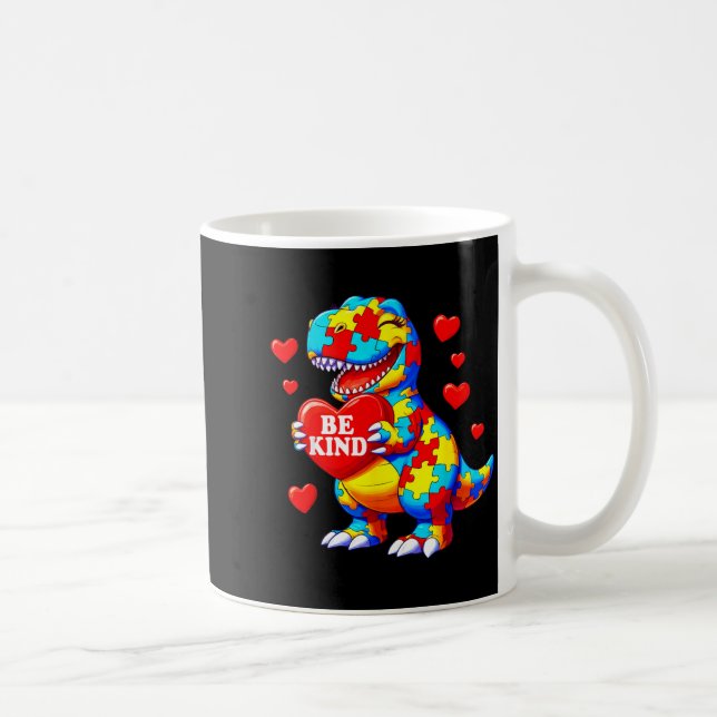 Be kind autism awareness t rex dinosaur heart coffee mug (Right)