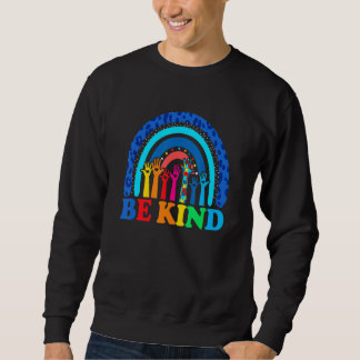 Be Kind Autism Awareness Women Girls Leopard Rainb Sweatshirt