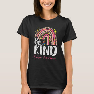 Be Kind Autism Awareness Women Girls Leopard Rainb T-Shirt