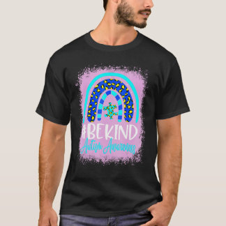 Be Kind Autism Awareness Women Girls Leopard Rainb T-Shirt