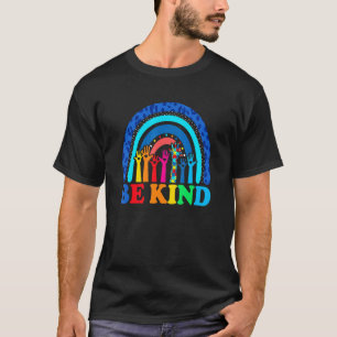 Be Kind Autism Awareness Women Girls Leopard Rainb T-Shirt