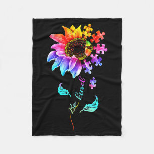 Be Kind Autism Awareness Women Girls Sunflower Puz Fleece Blanket