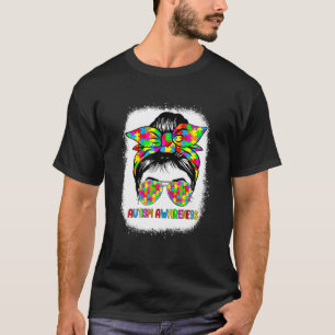 Be Kind Autism Mom Life Messy Hair Bun Mother's Da T-Shirt