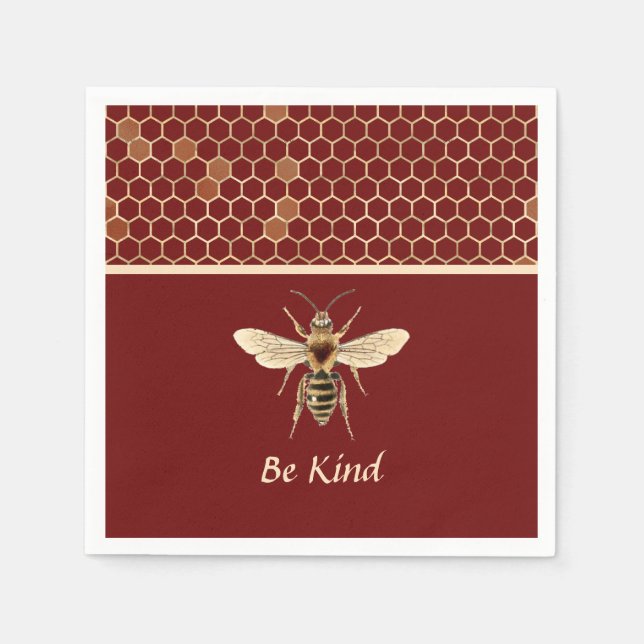 Be Kind Bee and Honeycomb on Burgundy Napkin (Front)