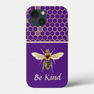 Be Kind Bee and Honeycomb on Purple iPhone 13 Mini Case