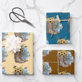 Be Kind Bees Western Cowgirl Boots Gift Wrap Paper