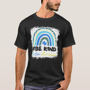 Be Kind Bleached Leopard Rainbow Autism Awareness T-Shirt
