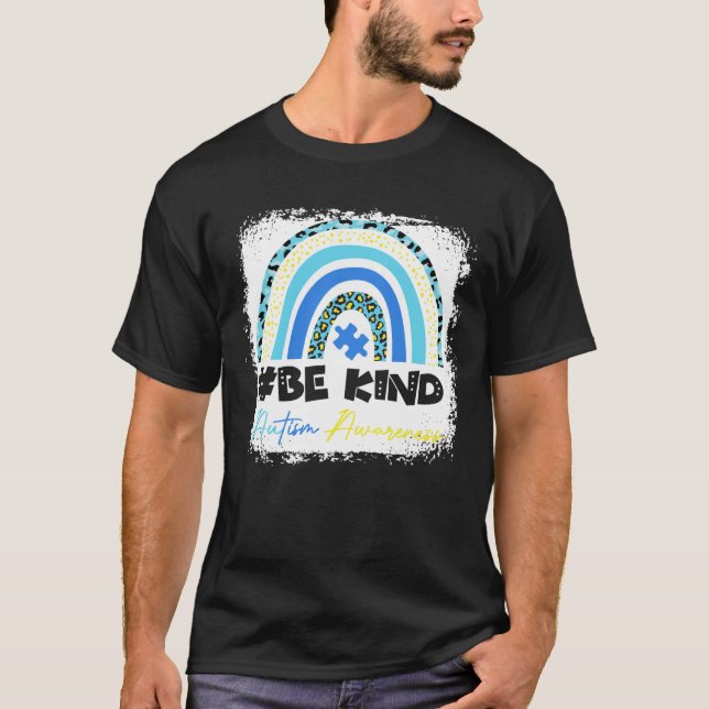 Be Kind Bleached Leopard Rainbow Autism Awareness T-Shirt (Front)