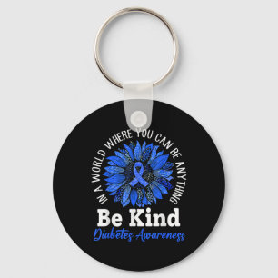 Be Kind Blue Ribbon Sunflower T1d Type 1 Diabetes Key Ring