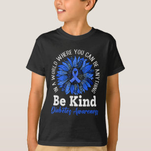 Be Kind Blue Ribbon Sunflower T1d Type 1 Diabetes T-Shirt