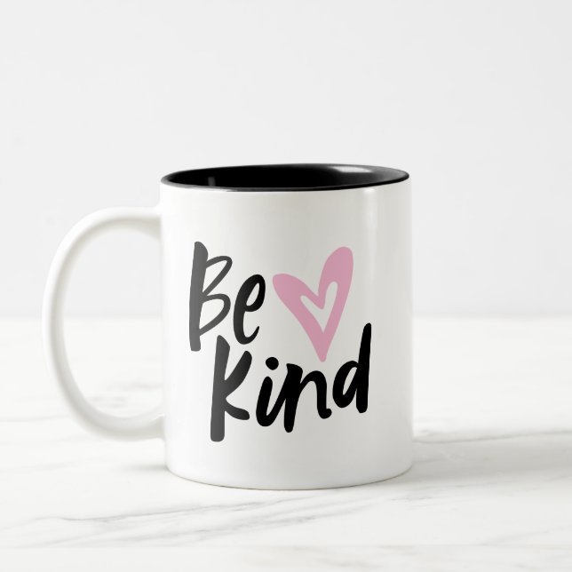 Be Kind Brushed Script Heart Two-Tone Coffee Mug (Left)