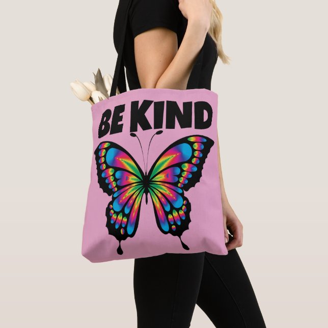 BE KIND BUTTERFLY PINK TOTE PURSE  BAG (Close Up)