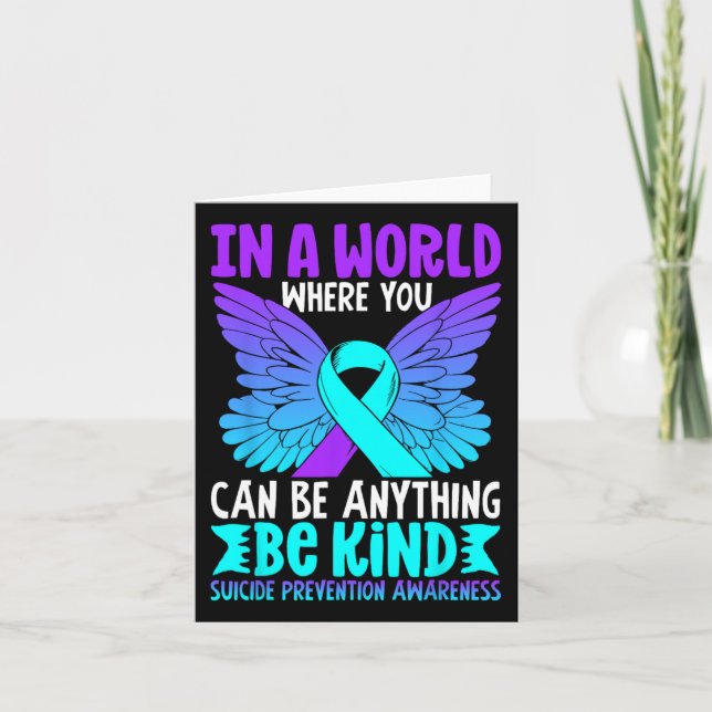 Be Kind Butterfly Teal Purple Ribbon Suicide Preve Card (Front)