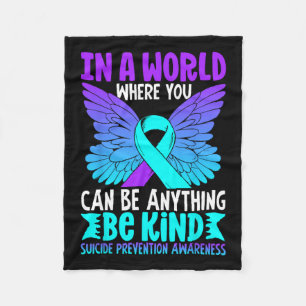 Be Kind Butterfly Teal Purple Ribbon Suicide Preve Fleece Blanket