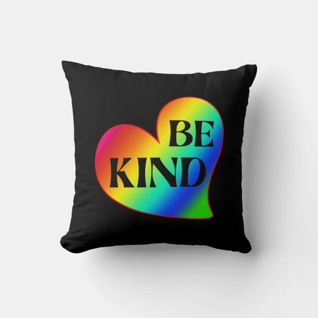 Be Kind Colorful Heart Rainbow  Cushion (Front)