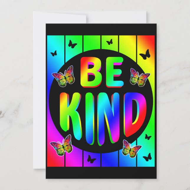 BE KIND COLORFUL RAINBOW BUTTERFLIES INVITATION (Front)