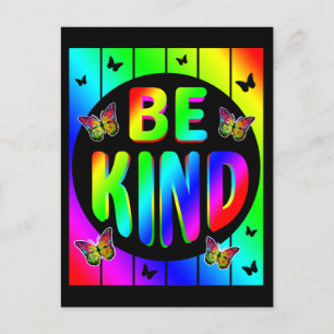 BE KIND COLORFUL RAINBOW BUTTERFLIES POSTCARD
