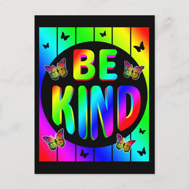 BE KIND COLORFUL RAINBOW BUTTERFLIES POSTCARD (Front)