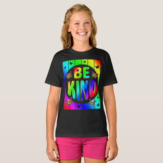 BE KIND COLORFUL RAINBOW BUTTERFLIES T-Shirt (Front Full)
