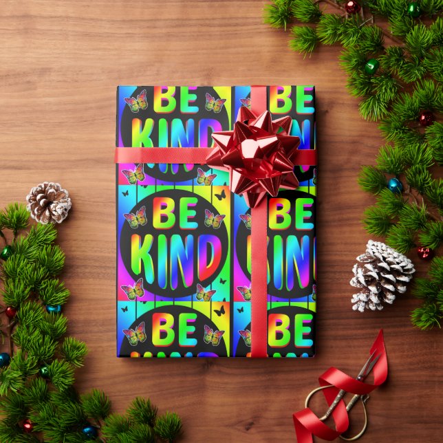 BE KIND COLORFUL RAINBOW BUTTERFLIES WRAPPING PAPER (Holiday Gift)