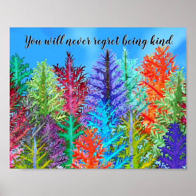 Be Kind Colorful Watercolor Pine Trees Poster (Front)