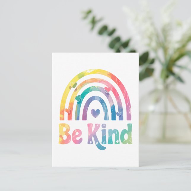 Be Kind Colourful Rainbow – Inspirational Positive Postcard (Standing Front)