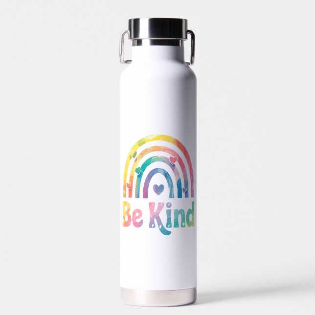 Be Kind Colourful Rainbow – Inspirational Positive Water Bottle (Front)