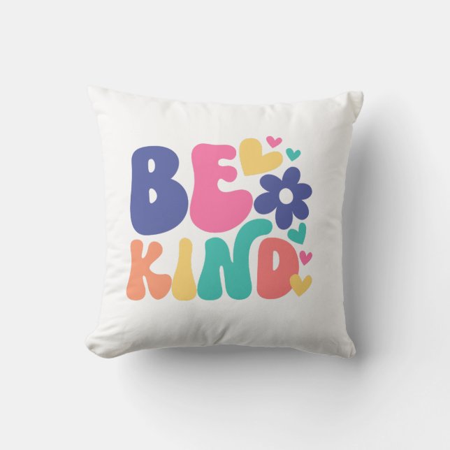 Be Kind Colourful with Hearts and Flower Cushion (Front)