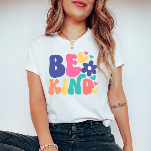Be Kind Colourful with Hearts and Flower T-Shirt (Creator Uploaded)