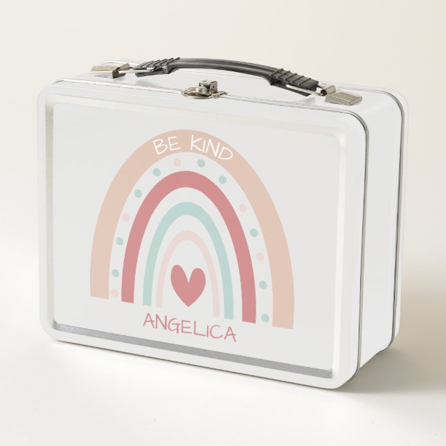Be Kind Custom Colour Boho Rainbow Metal Lunch Box (Front)