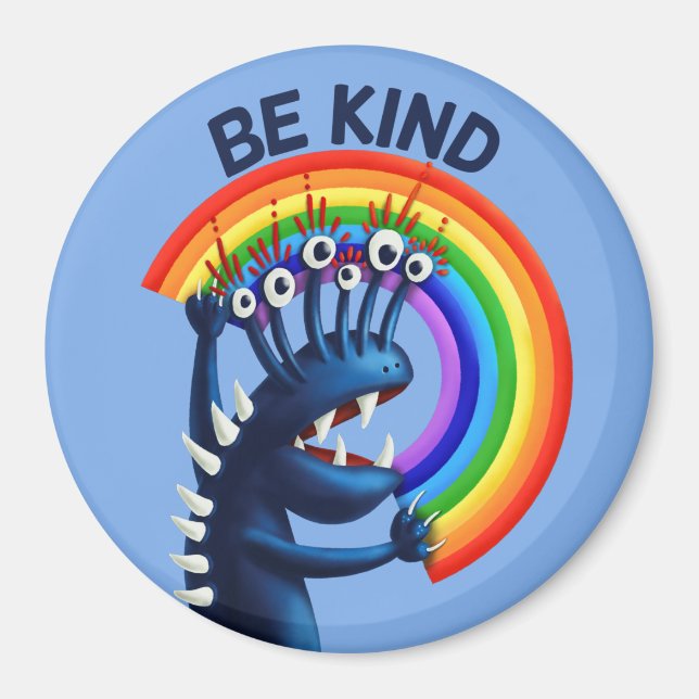 Be Kind - Cute Character Rainbow Positive Message Magnet (Front)