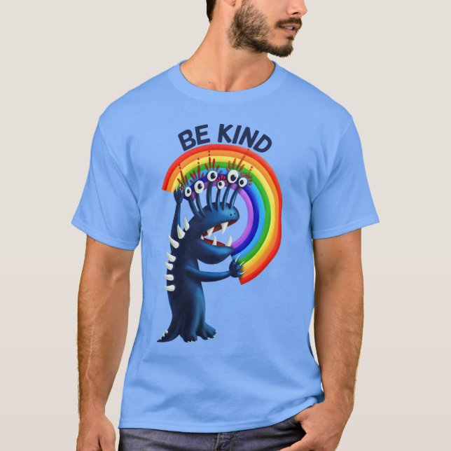 Be Kind - Cute Character Rainbow Positive Message T-Shirt (Front)