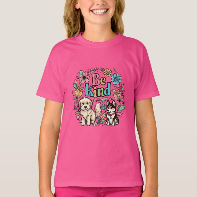 Be Kind – Cute & Colourful Dog-Themed Kids' T-Shir T-Shirt (Front)