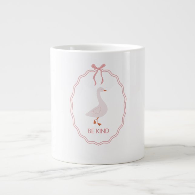 Be Kind Cute Goose with Pink Ribbon Frame  Large Coffee Mug (Front)