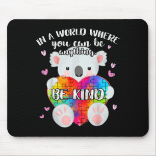 Be Kind Cute Puzzle Koala, Autism Awareness Month Mouse Pad