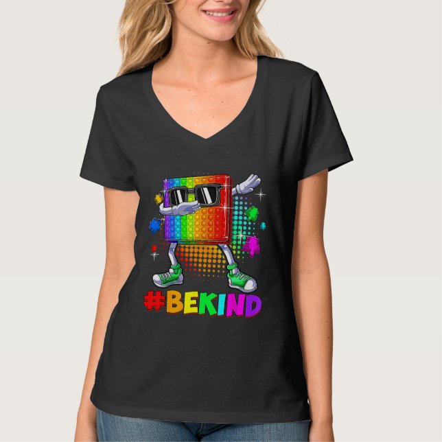 Be Kind Dabbing Puzzle Pop It Piece Autism Awarene T-Shirt (Front)