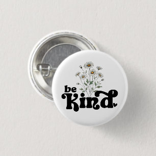 Be Kind Daisy – Minimalist Black Typography Floral 3 Cm Round Badge