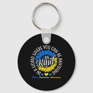 Be Kind Down Syndrome Awareness Ribbon Sunflower K Key Ring