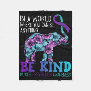 Be Kind Elephant Sunflower Teal Purple Ribbon  Fleece Blanket