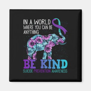 Be Kind Elephant Sunflower Teal Purple Ribbon  Magnet