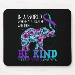 Be Kind Elephant Sunflower Teal Purple Ribbon Mouse Pad