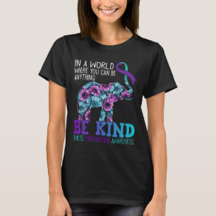 Be Kind Elephant Sunflower Teal Purple Ribbon  T-Shirt